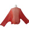 Ponco rajut wanita lengan kelelawar (batwing shrug), warna merah cerah, sheer lightweight knit.